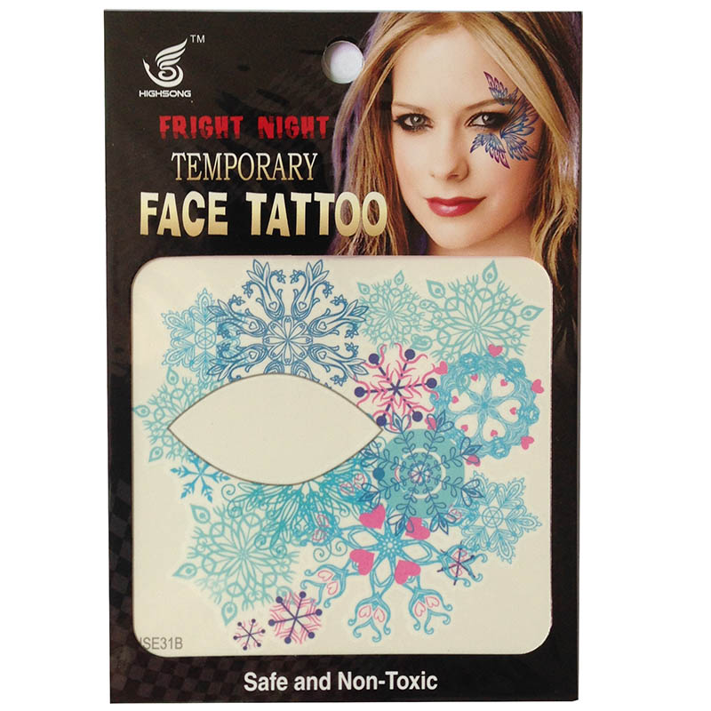 HSE31 8x8cm fright night temporary face tattoo blue snowflake eye tattoo sticker