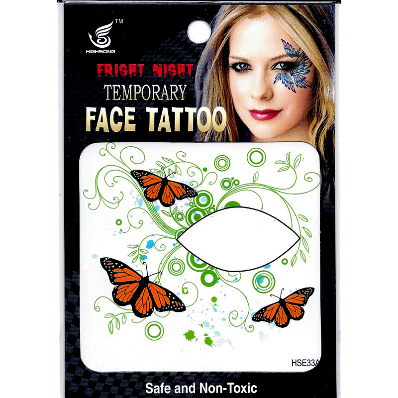 HSE33 8x8cm fright night temporary face tattoo butterfly greenweed single eye tattoo sticker