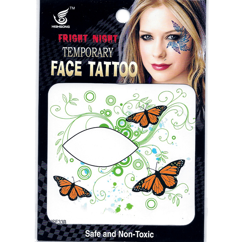 HSE33 8x8cm fright night temporary face tattoo butterfly greenweed single eye tattoo sticker