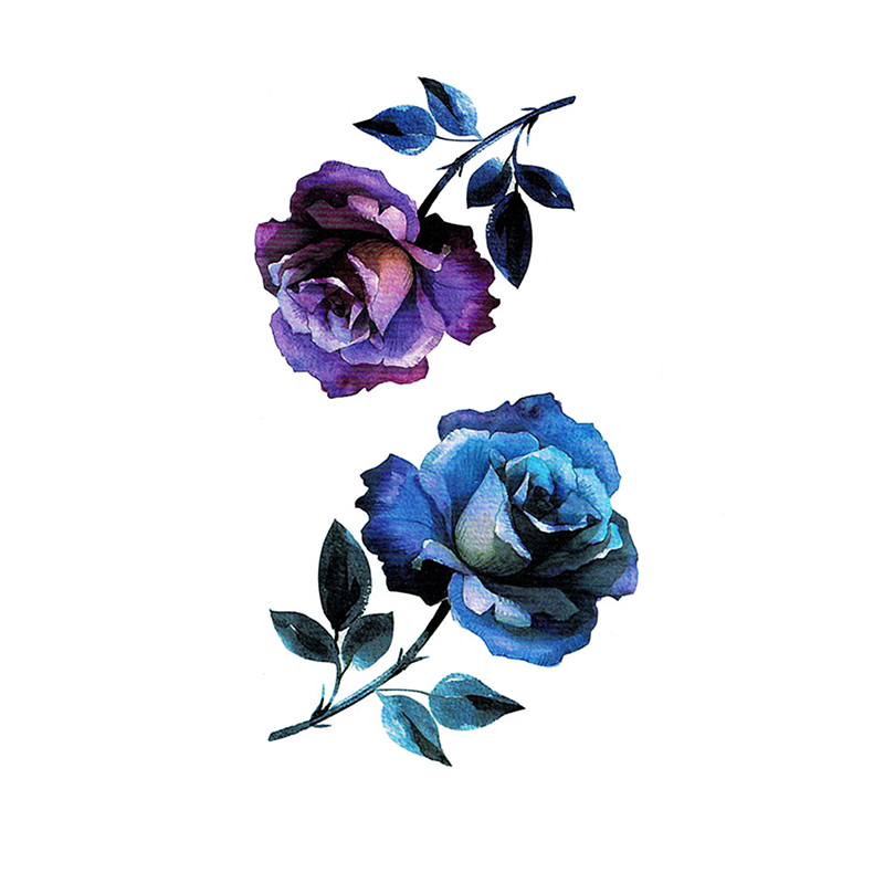 FH130Opaque watercolour painting's purple and blue rose temporary tattoo sticker for women