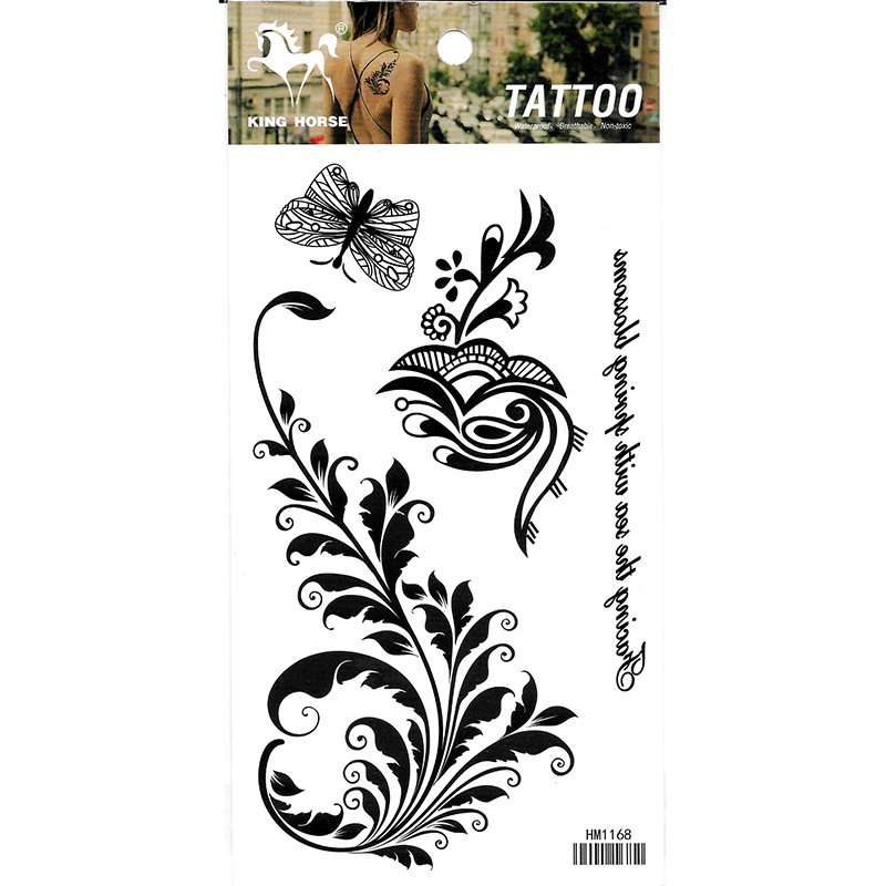 HM1168 new fashion black leaf butterfly body tattoo sticker for women