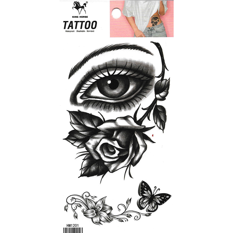 HM1201 2019 new fashion eye and black rose flower body tattoo sticker for men and women