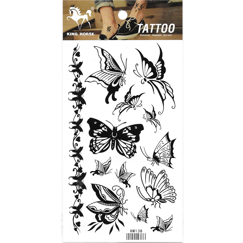 HM138 Black butterfly temporary body art tattoo sticker