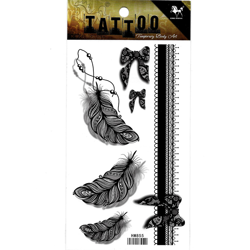 HM855 3D black feather bracelet tattoo stickers
