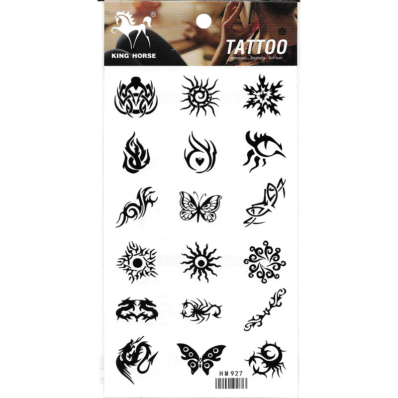 HM927 Eighteen different small mini dragon butterfly sun scorpion black tattoo sticker in one paper