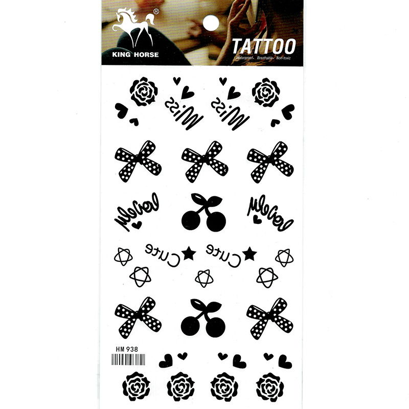 HM938 hot sales mini black color flower bowknot cherry tattoo sticker