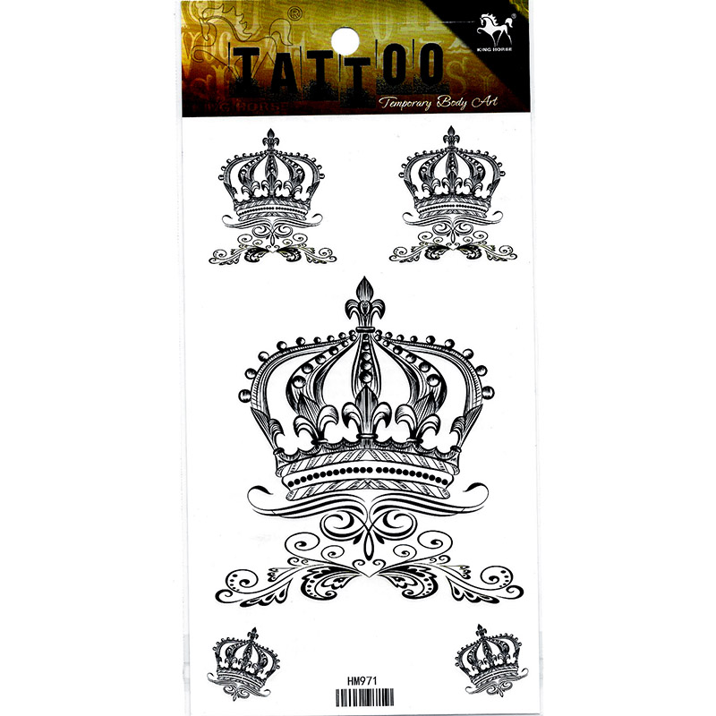 HM971 black color three big and small crowns temporary tattoo sticker