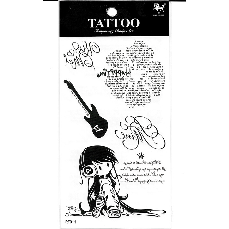 RF11 waterproof temporary black english text tattoo sticker listen music girl fake tattoo sticker