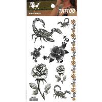 HM125 Black color Scorpion flower tattoo sticker