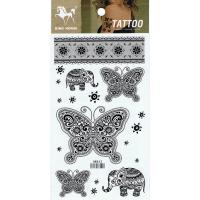 HM842 Black butterfly elephant lace design body art tattoo sticker